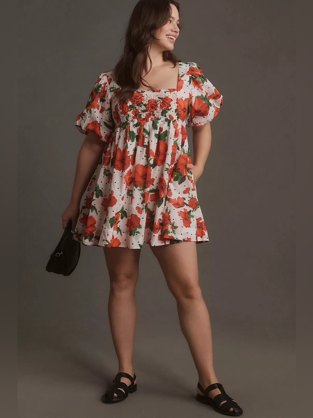 Anthropologie Maeve Square Neck Smocked Babydoll Dress size L